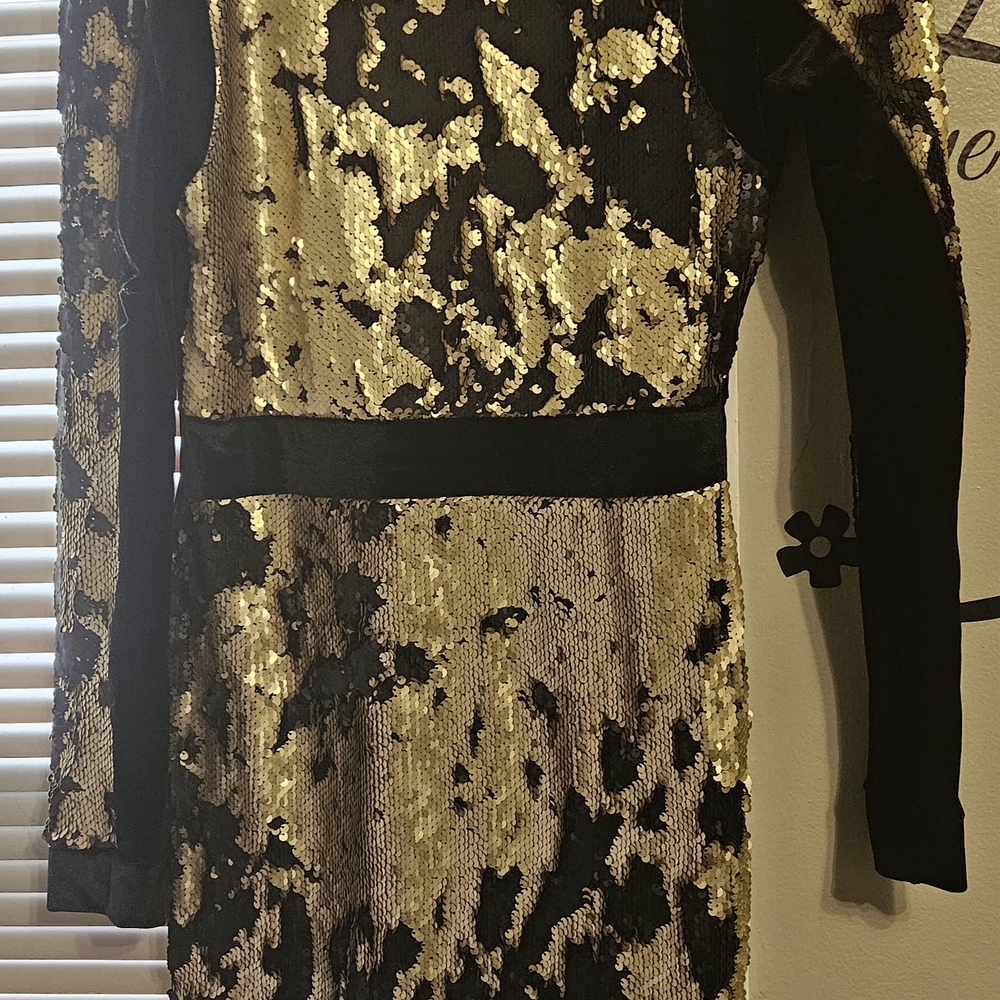 Glamorous Long Sleeve Black and Gold Dress